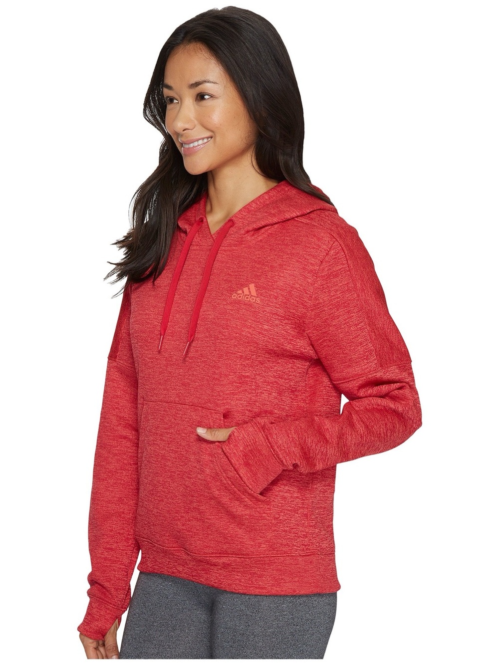 adidas Red Heather Pullover Hoodie for Women - Picture 1 of 6